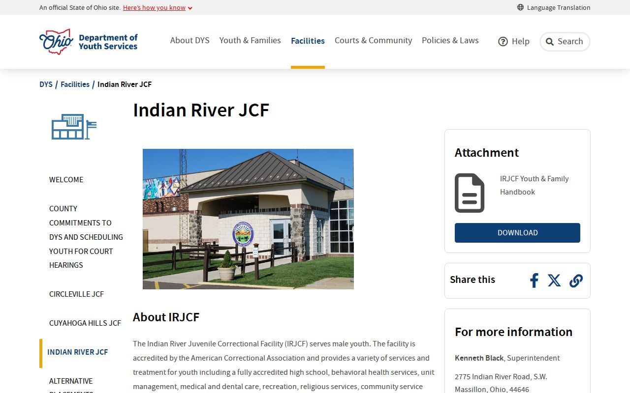 Indian River Juvenile Correctional Facility youth release information